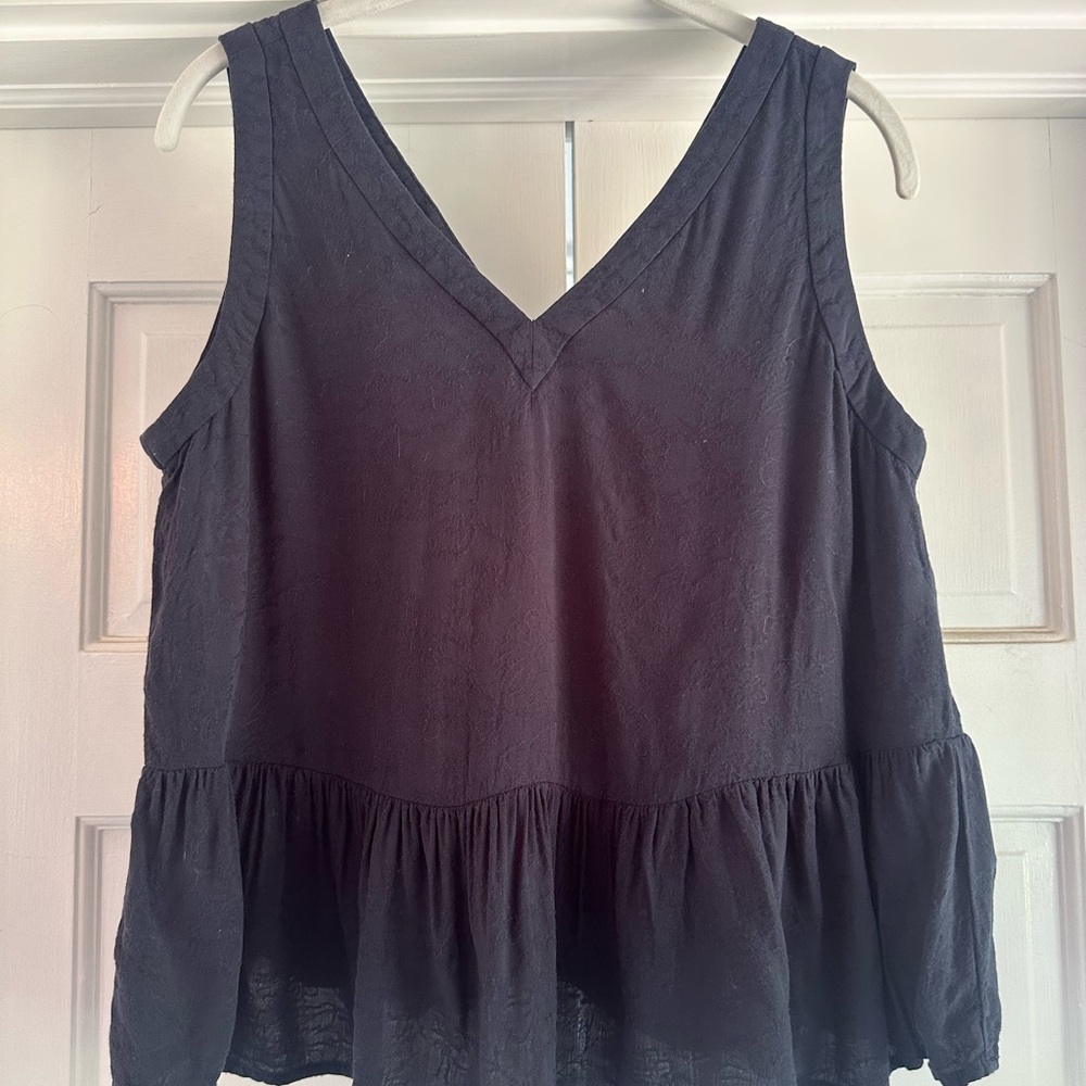 Loft Peplum Navy Sleeveless Embroidered V Neck